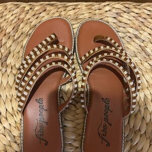 Free People Tan and White Striped Sandals